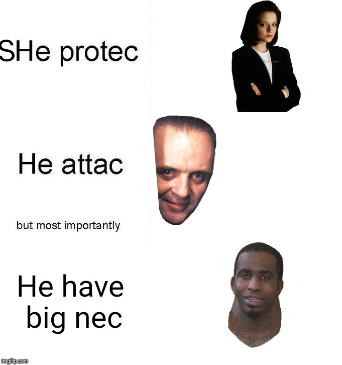 he protec | S He have big nec | image tagged in he protec | made w/ Imgflip meme maker