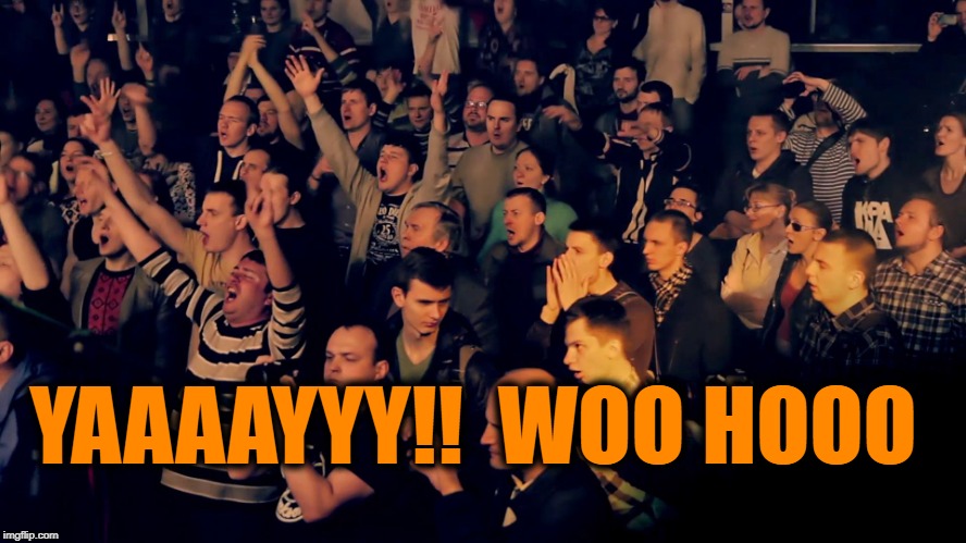 Clapping audience | YAAAAYYY!!  WOO HOOO | image tagged in clapping audience | made w/ Imgflip meme maker