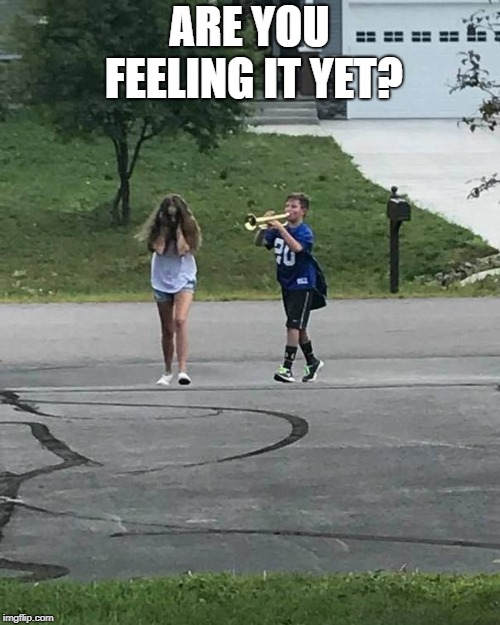 Trumpet Boy | ARE YOU FEELING IT YET? | image tagged in trumpet boy | made w/ Imgflip meme maker