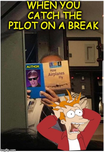 Welcome Aboard The Imgflip Airforce | WHEN YOU CATCH THE PILOT ON A BREAK; AUTHOR | image tagged in futurama fry,bad luck brian,pilot,flying,aviation | made w/ Imgflip meme maker