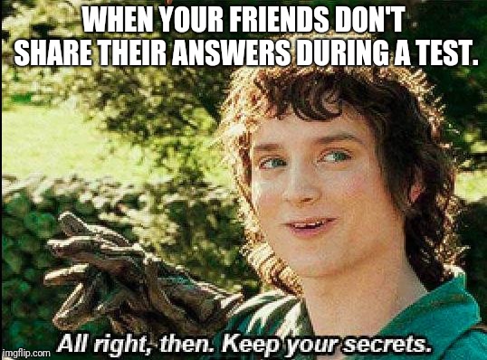  WHEN YOUR FRIENDS DON'T SHARE THEIR ANSWERS DURING A TEST. | image tagged in keep your secrets,scumbag | made w/ Imgflip meme maker