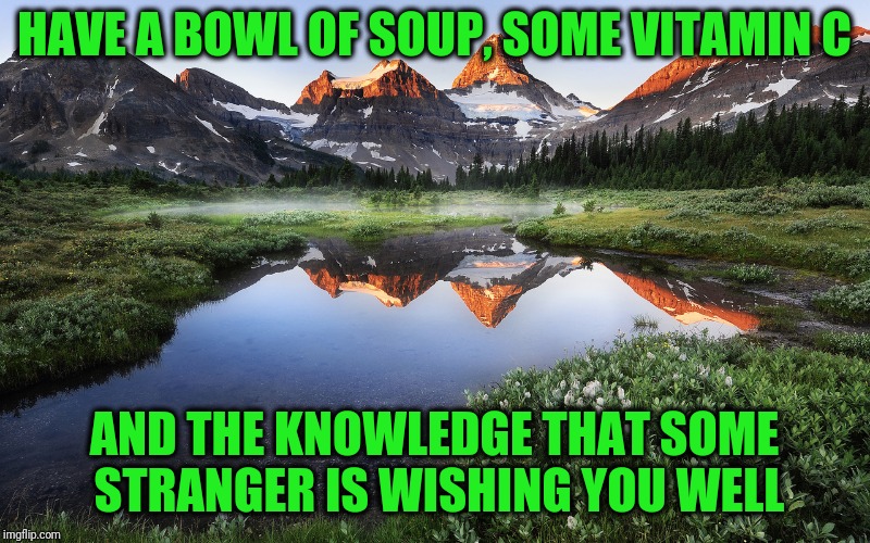 HAVE A BOWL OF SOUP, SOME VITAMIN C AND THE KNOWLEDGE THAT SOME STRANGER IS WISHING YOU WELL | made w/ Imgflip meme maker