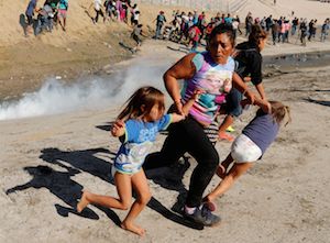 High Quality Migrant Mother Child Tear Gas Mexico USA Border Blank Meme Template