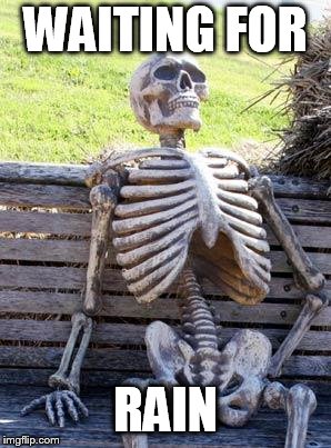 Waiting Skeleton Meme | WAITING FOR; RAIN | image tagged in memes,waiting skeleton | made w/ Imgflip meme maker