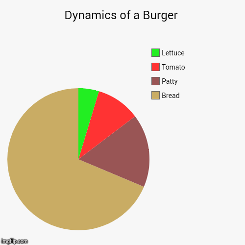 Dynamics of a Burger | Bread, Patty, Tomato, Lettuce | image tagged in funny,pie charts | made w/ Imgflip chart maker