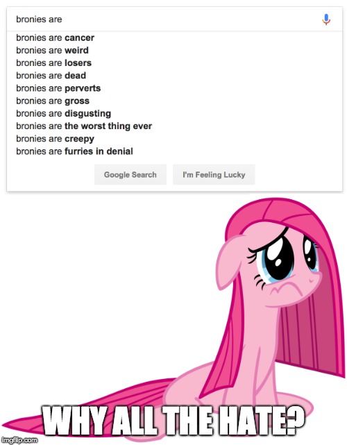 Why are people so mean to us? |  WHY ALL THE HATE? | image tagged in memes,bronies,haters | made w/ Imgflip meme maker