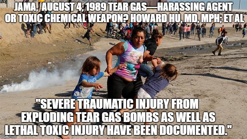 Teargas | JAMA,  AUGUST 4, 1989
TEAR GAS—HARASSING AGENT OR TOXIC CHEMICAL WEAPON?
HOWARD HU, MD, MPH; ET AL; "SEVERE TRAUMATIC INJURY FROM EXPLODING TEAR GAS BOMBS AS WELL AS LETHAL TOXIC INJURY HAVE BEEN DOCUMENTED." | image tagged in politics | made w/ Imgflip meme maker