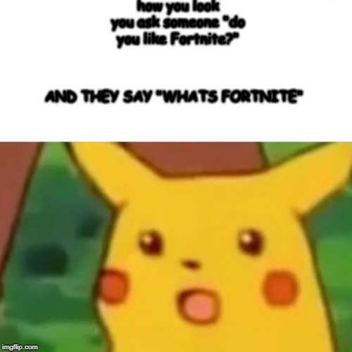 Surprised Pikachu Meme | how you look you ask someone "do you like Fortnite?"; AND THEY SAY "WHATS FORTNITE" | image tagged in memes,surprised pikachu | made w/ Imgflip meme maker