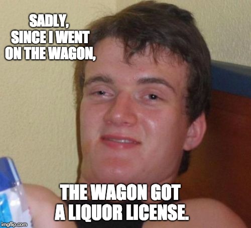 10 Guy Meme | SADLY, SINCE I WENT ON THE WAGON, THE WAGON GOT A LIQUOR LICENSE. | image tagged in memes,10 guy | made w/ Imgflip meme maker
