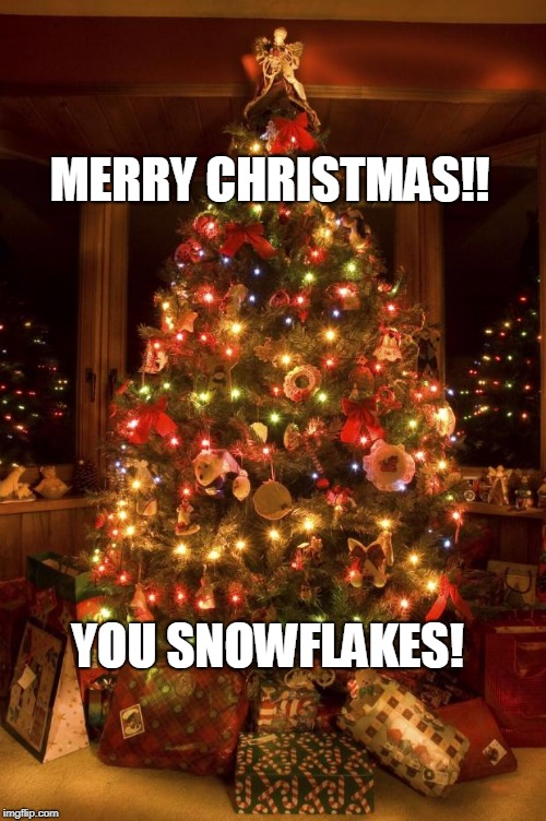 Trigger a Liberal Today! | MERRY CHRISTMAS!! YOU SNOWFLAKES! | image tagged in christmas tree,merry christmas | made w/ Imgflip meme maker