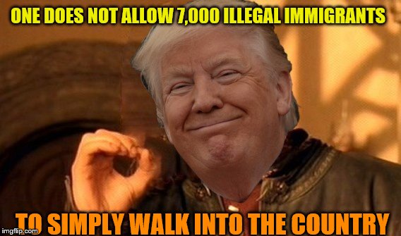 ONE DOES NOT ALLOW 7,000 ILLEGAL IMMIGRANTS; TO SIMPLY WALK INTO THE COUNTRY | image tagged in one does not simply,trump,migrant caravan | made w/ Imgflip meme maker