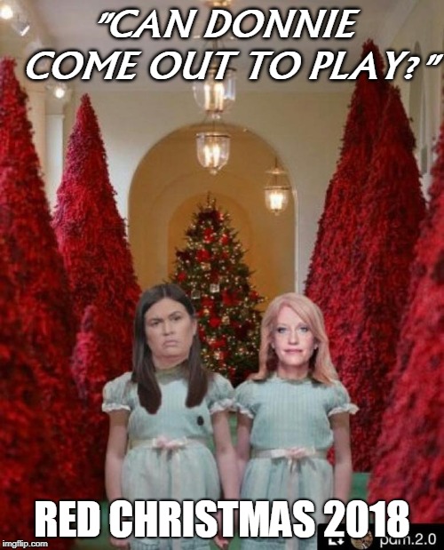 Red Christmas | "CAN DONNIE COME OUT
TO PLAY?"; RED CHRISTMAS 2018 | image tagged in red christmas | made w/ Imgflip meme maker