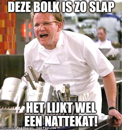 Chef Gordon Ramsay Meme | DEZE BOLK IS ZO SLAP; HET LIJKT WEL EEN NATTEKAT! | image tagged in memes,chef gordon ramsay | made w/ Imgflip meme maker