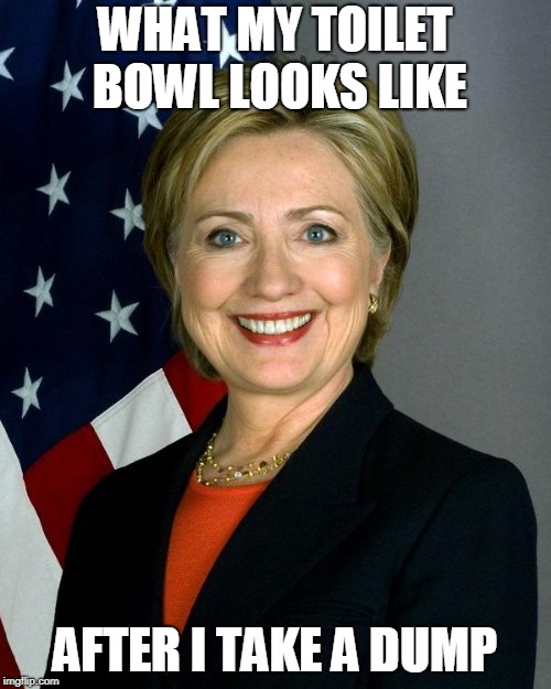 Hillary Clinton Meme | WHAT MY TOILET BOWL LOOKS LIKE AFTER I TAKE A DUMP | image tagged in memes,hillary clinton | made w/ Imgflip meme maker