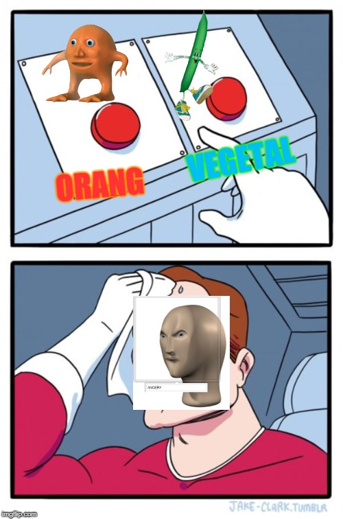 Two Buttons Meme | VEGETAL; ORANG | image tagged in memes,two buttons,meme man | made w/ Imgflip meme maker