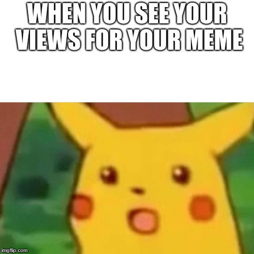 Surprised Pikachu Meme | WHEN YOU SEE YOUR VIEWS FOR YOUR MEME | image tagged in memes,surprised pikachu | made w/ Imgflip meme maker