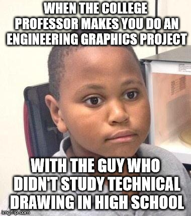 Better alone than in bad company |  WHEN THE COLLEGE PROFESSOR MAKES YOU DO AN ENGINEERING GRAPHICS PROJECT; WITH THE GUY WHO DIDN'T STUDY TECHNICAL DRAWING IN HIGH SCHOOL | image tagged in memes,minor mistake marvin,college humor,student life | made w/ Imgflip meme maker