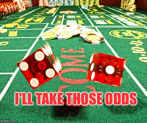 gamble dice craps | I'LL TAKE THOSE ODDS | image tagged in gamble dice craps | made w/ Imgflip meme maker