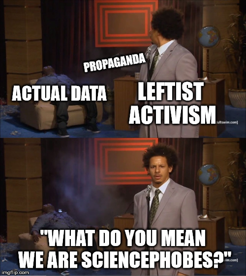 Who Killed Hannibal Meme | LEFTIST ACTIVISM ACTUAL DATA "WHAT DO YOU MEAN WE ARE SCIENCEPHOBES?" PROPAGANDA | image tagged in memes,who killed hannibal | made w/ Imgflip meme maker