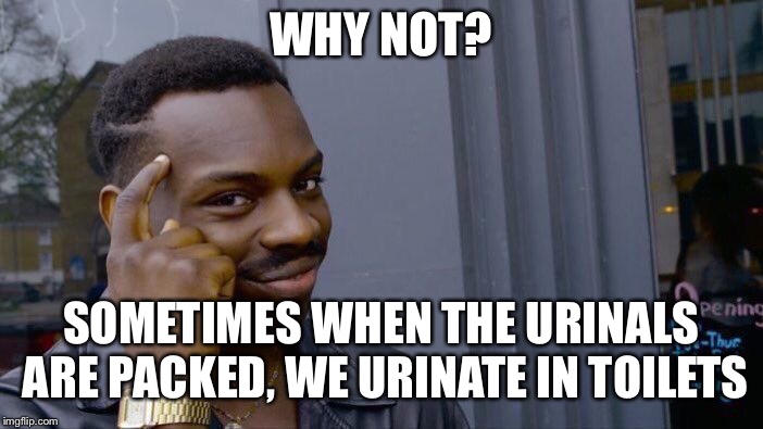 Roll Safe Think About It Meme | WHY NOT? SOMETIMES WHEN THE URINALS ARE PACKED, WE URINATE IN TOILETS | image tagged in memes,roll safe think about it | made w/ Imgflip meme maker