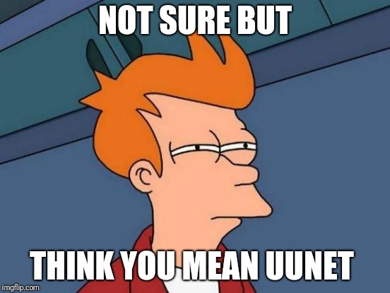 Futurama Fry Meme | NOT SURE BUT THINK YOU MEAN UUNET | image tagged in memes,futurama fry | made w/ Imgflip meme maker