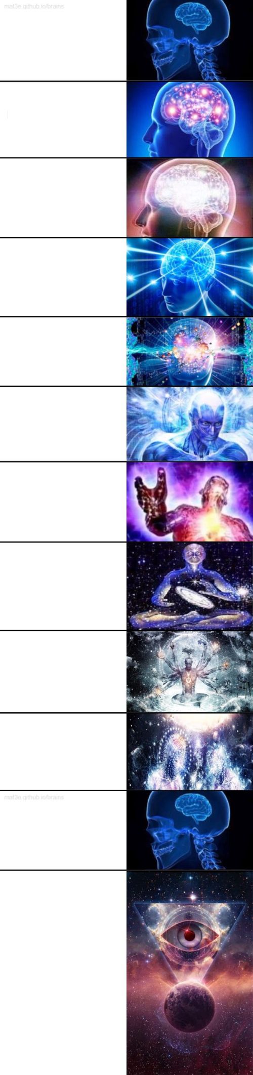 Expanded Brain 11 part with mental revert Blank Meme Template