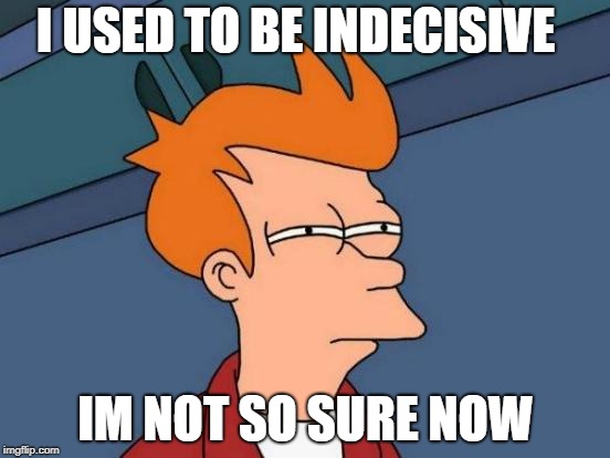 Futurama Fry Meme | I USED TO BE INDECISIVE; IM NOT SO SURE NOW | image tagged in memes,futurama fry | made w/ Imgflip meme maker