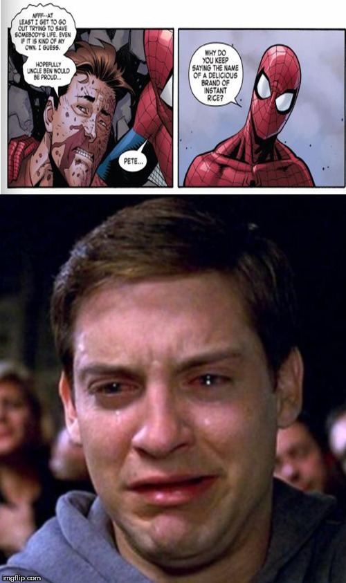 Amazing Spider-Man #5 2018 Meme | image tagged in crying spiderman,memes,spiderman,uncle ben,marvel | made w/ Imgflip meme maker