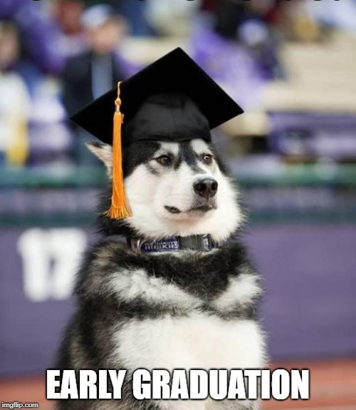 Graduate Dog | EARLY GRADUATION | image tagged in graduate dog | made w/ Imgflip meme maker