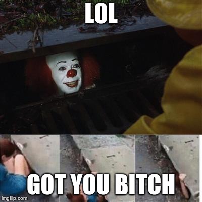 Penny wise in sewer | LOL; GOT YOU BITCH | image tagged in penny wise in sewer | made w/ Imgflip meme maker