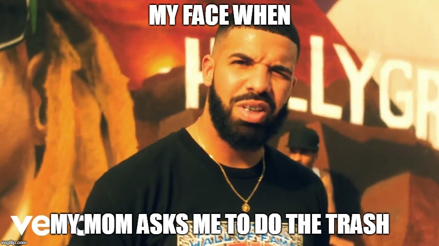 MY FACE WHEN; MY MOM ASKS ME TO DO THE TRASH | image tagged in drake meme | made w/ Imgflip meme maker