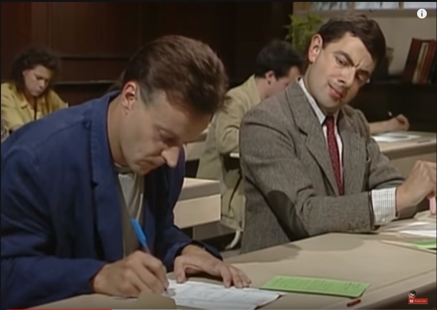 Mr Bean exam cheating meme Blank Meme Template