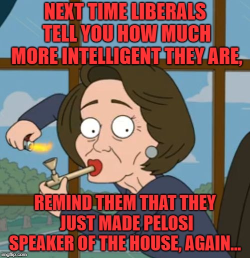These people are broken. For real. | NEXT TIME LIBERALS TELL YOU HOW MUCH MORE INTELLIGENT THEY ARE, REMIND THEM THAT THEY JUST MADE PELOSI SPEAKER OF THE HOUSE, AGAIN... | image tagged in nancy pelosi,speaker,wtf,house,left,liberal | made w/ Imgflip meme maker