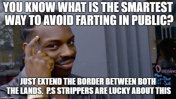 Roll Safe Think About It Meme | YOU KNOW WHAT IS THE SMARTEST WAY TO AVOID FARTING IN PUBLIC? JUST EXTEND THE BORDER BETWEEN BOTH THE LANDS. 
P.S STRIPPERS ARE LUCKY ABOUT THIS | image tagged in memes,roll safe think about it | made w/ Imgflip meme maker