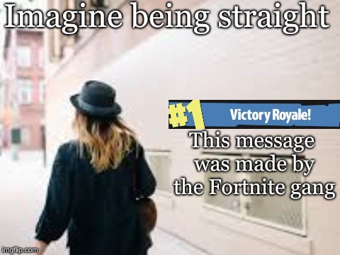 Imagine being straight | Imagine being straight; This message was made by the Fortnite gang | image tagged in fortnite succs,don't play or you be gay,pls be straight | made w/ Imgflip meme maker