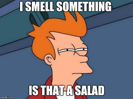 Futurama Fry Meme | I SMELL SOMETHING; IS THAT A SALAD | image tagged in memes,futurama fry | made w/ Imgflip meme maker