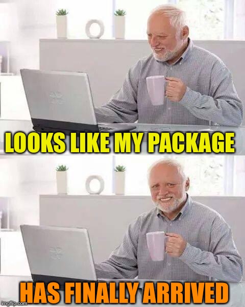 Hide the Pain Harold Meme | LOOKS LIKE MY PACKAGE HAS FINALLY ARRIVED | image tagged in memes,hide the pain harold | made w/ Imgflip meme maker