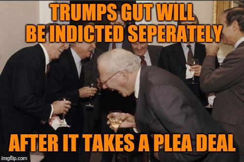 Laughing Men In Suits Meme | TRUMPS GUT WILL BE INDICTED SEPERATELY AFTER IT TAKES A PLEA DEAL | image tagged in memes,laughing men in suits | made w/ Imgflip meme maker