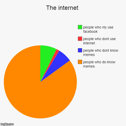 The internet | people who do know memes, people who dont know memes, people who dont use internet, people who nly use facebook | image tagged in funny,pie charts | made w/ Imgflip chart maker