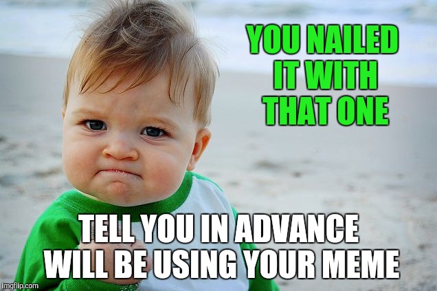 Success Kid / Nailed It Kid | YOU NAILED IT WITH THAT ONE TELL YOU IN ADVANCE WILL BE USING YOUR MEME | image tagged in success kid / nailed it kid | made w/ Imgflip meme maker