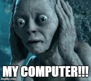 Scared Gollum | MY COMPUTER!!! | image tagged in scared gollum | made w/ Imgflip meme maker