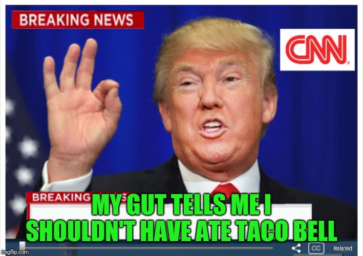Trump News  | MY GUT TELLS ME I SHOULDN'T HAVE ATE TACO BELL | image tagged in trump news | made w/ Imgflip meme maker
