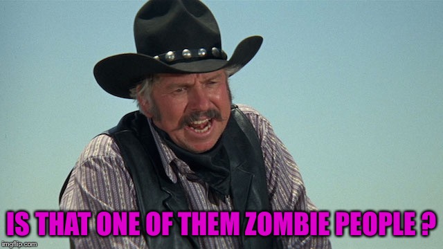 Slim Pickens | IS THAT ONE OF THEM ZOMBIE PEOPLE ? | image tagged in slim pickens | made w/ Imgflip meme maker