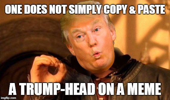 One Does Not Simply Trump | ONE DOES NOT SIMPLY COPY & PASTE A TRUMP-HEAD ON A MEME | image tagged in one does not simply trump | made w/ Imgflip meme maker