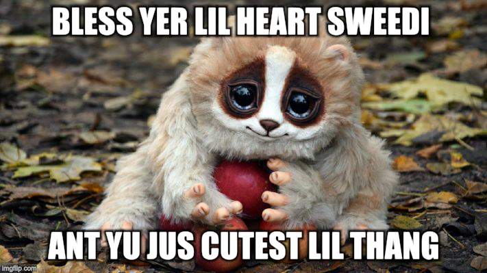 BLESS YER LIL HEART SWEEDI ANT YU JUS CUTEST LIL THANG | made w/ Imgflip meme maker