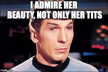 Condescending Spock | I ADMIRE HER BEAUTY, NOT ONLY HER TITS | image tagged in condescending spock | made w/ Imgflip meme maker