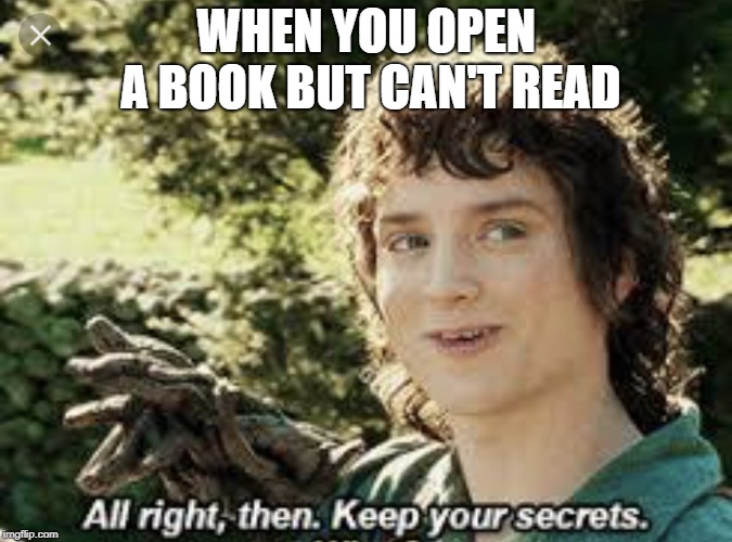 All Right Then, Keep Your Secrets | WHEN YOU OPEN A BOOK BUT CAN'T READ | image tagged in all right then keep your secrets | made w/ Imgflip meme maker