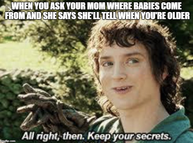 All Right Then, Keep Your Secrets | WHEN YOU ASK YOUR MOM WHERE BABIES COME FROM AND SHE SAYS SHE'LL TELL WHEN YOU'RE OLDER | image tagged in all right then keep your secrets | made w/ Imgflip meme maker