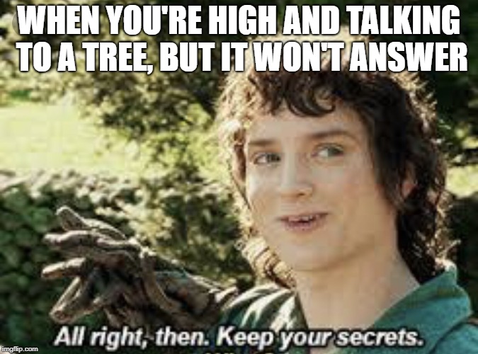 All Right Then, Keep Your Secrets | WHEN YOU'RE HIGH AND TALKING TO A TREE, BUT IT WON'T ANSWER | image tagged in all right then keep your secrets | made w/ Imgflip meme maker