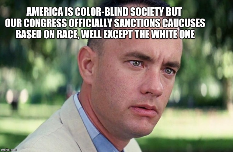End Official Racism.  | AMERICA IS COLOR-BLIND SOCIETY BUT OUR CONGRESS OFFICIALLY SANCTIONS CAUCUSES BASED ON RACE, WELL EXCEPT THE WHITE ONE | image tagged in and just like that,congressional black caucus,congressional hispanic caucus,democrat congressmen,democrats are racists | made w/ Imgflip meme maker